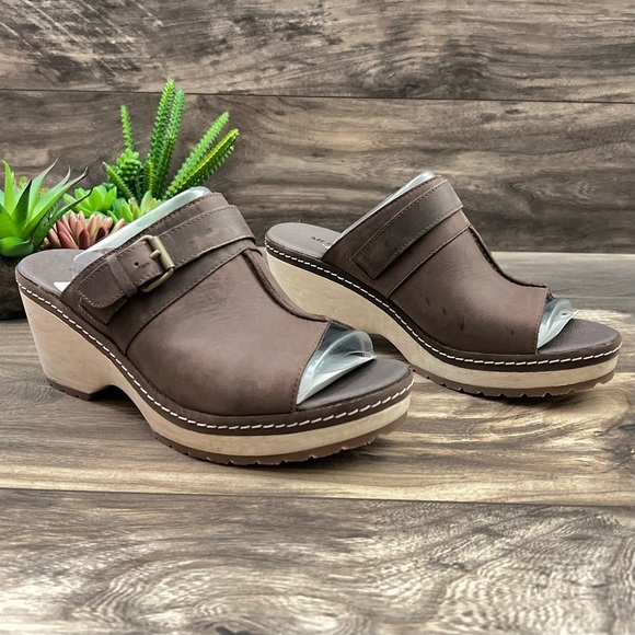 NIB Merrell Halendi Slide Wedge Sandal Full Grain Leather Brown Bracken - Picture 6 of 12